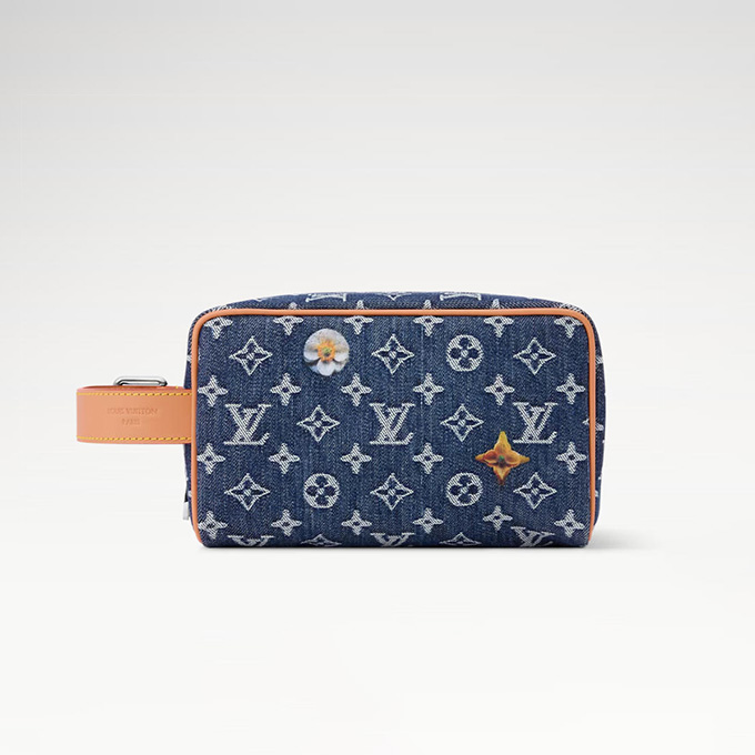 lv louis vuitton locker dopp kit denim floral toiletry pouch #m28363